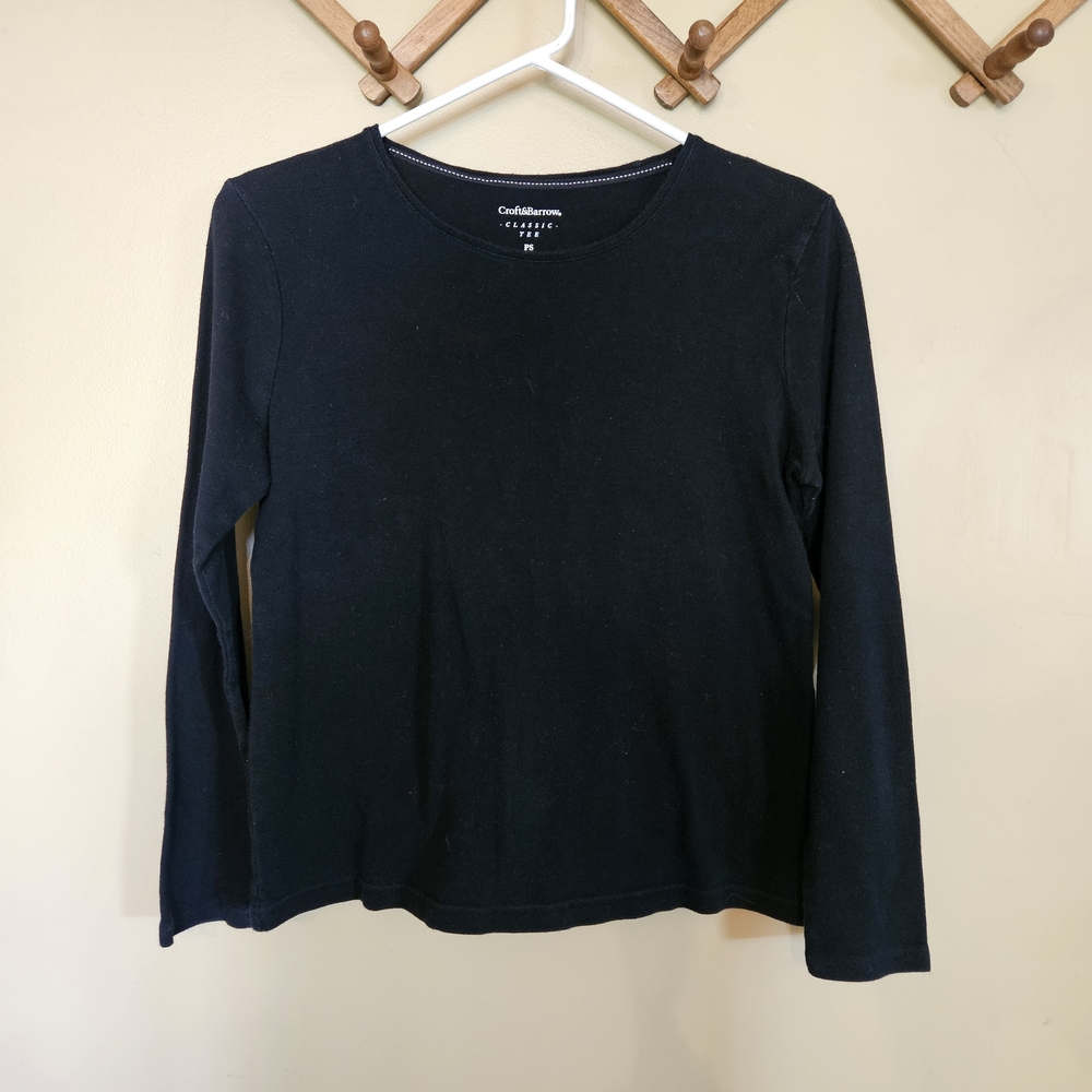 Croft&Barrow Black Basic Long Sleeve Tee Petite Small 100% Cotton Closet Staple